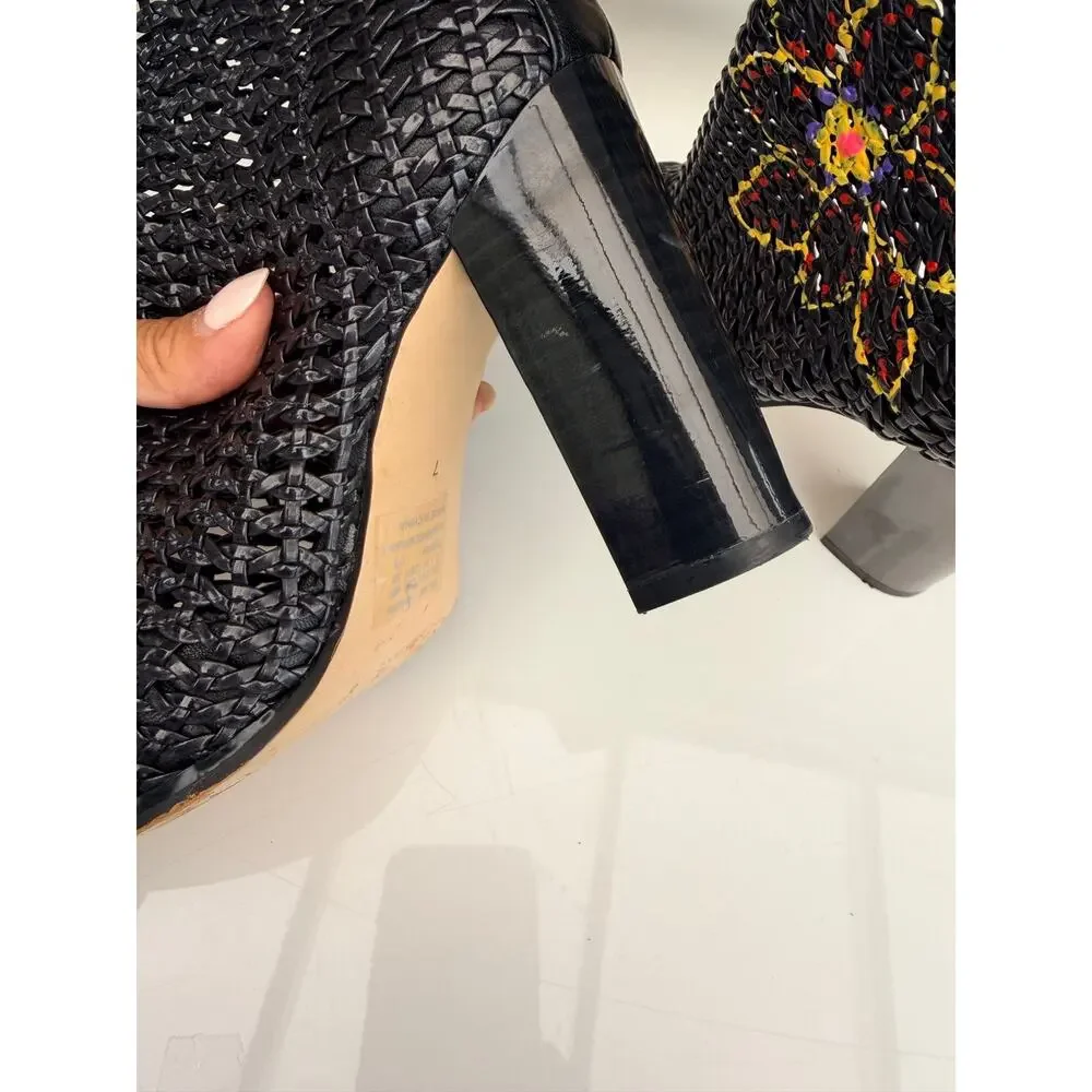 CALVIN KLEIN Custom Hand Painted Floral Woven Booties Heels Size 7